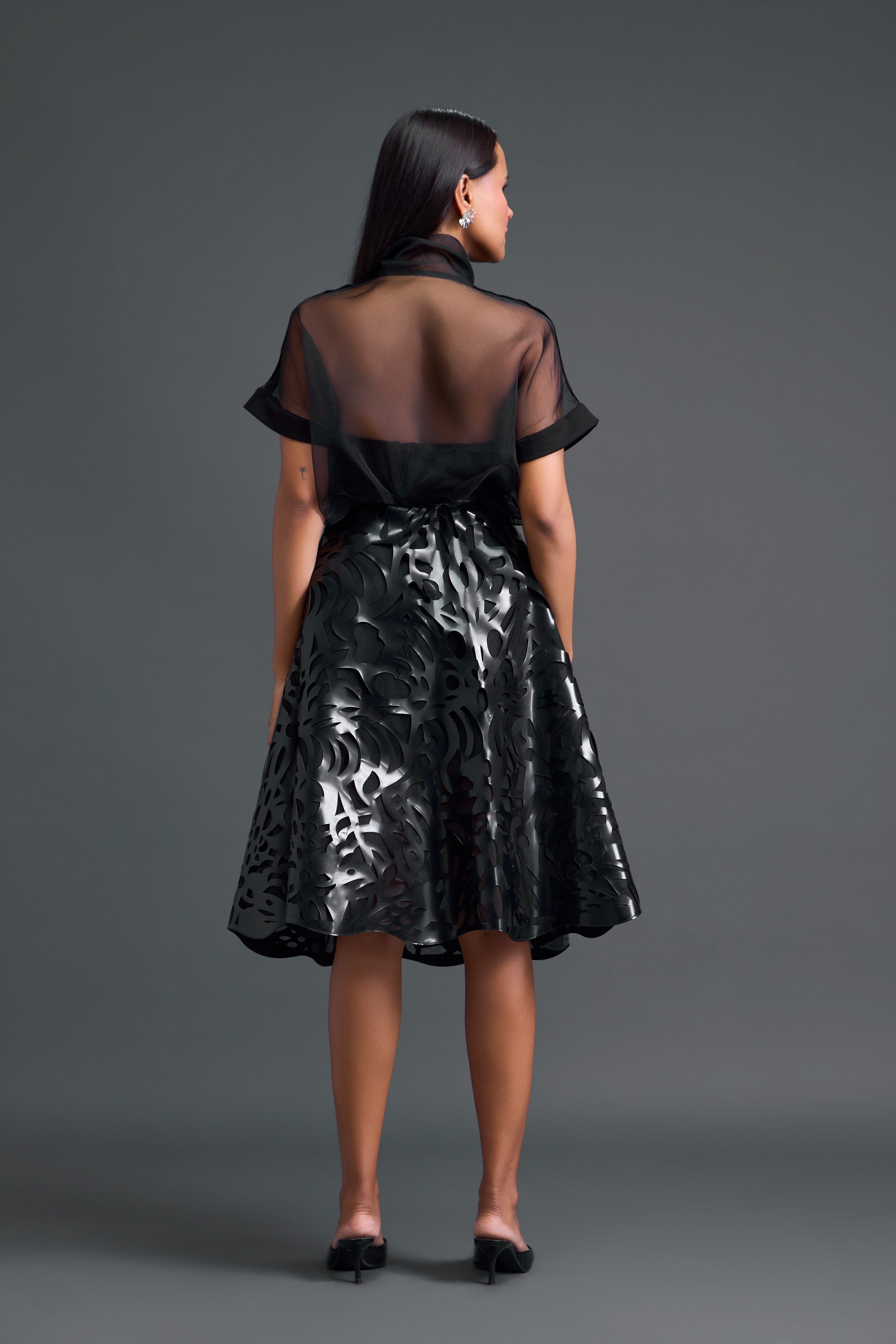 Black Twisted Bustier & Laser-Cut Skirt Set