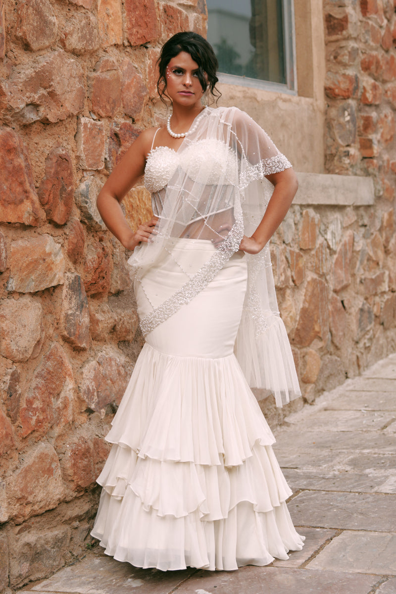 Fishcut Rulle Skirt Corset Set In Handwork