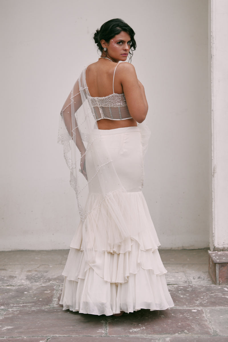 Fishcut Rulle Skirt Corset Set In Handwork