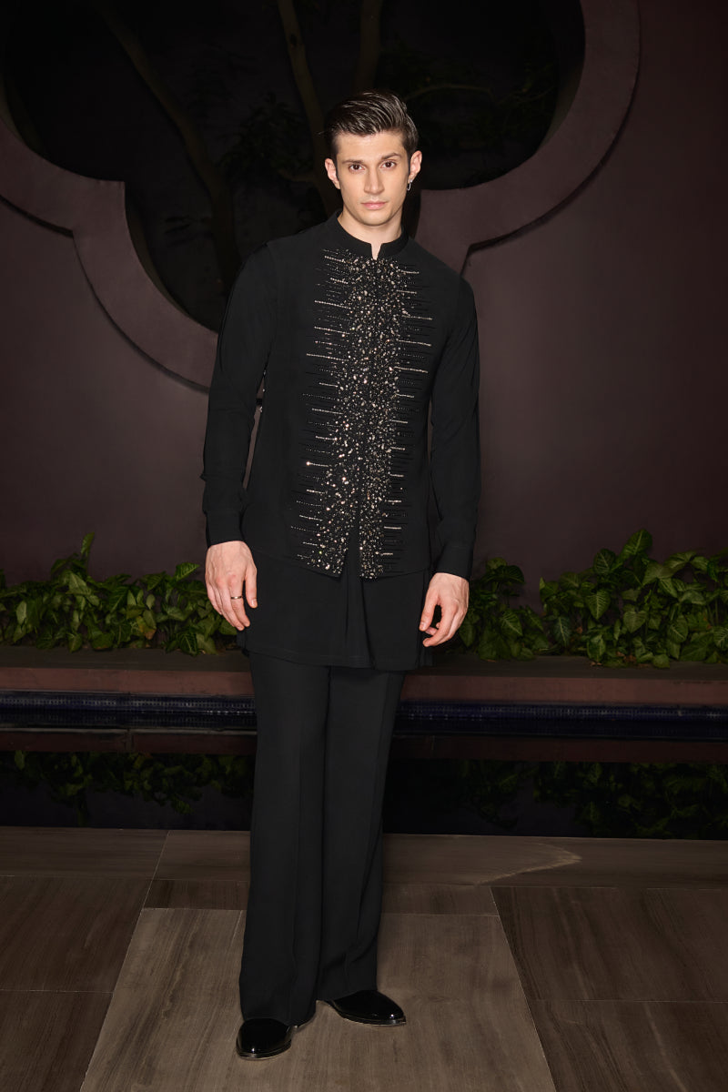 Noir Crest Nehru Jacket Set