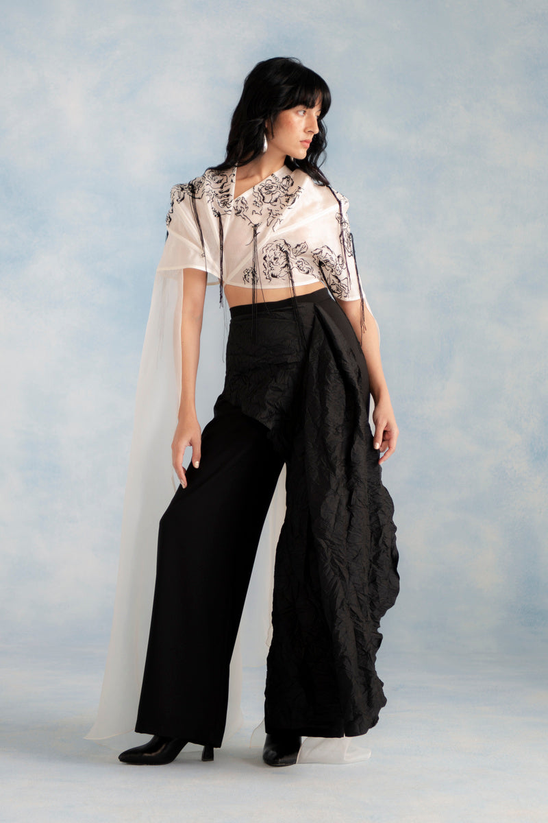 Organza Cape With Drape Pants And Inner