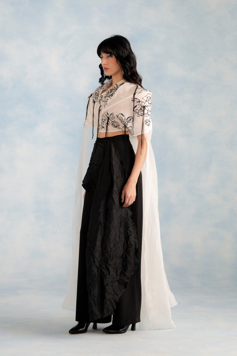 Organza Cape With Drape Pants And Inner