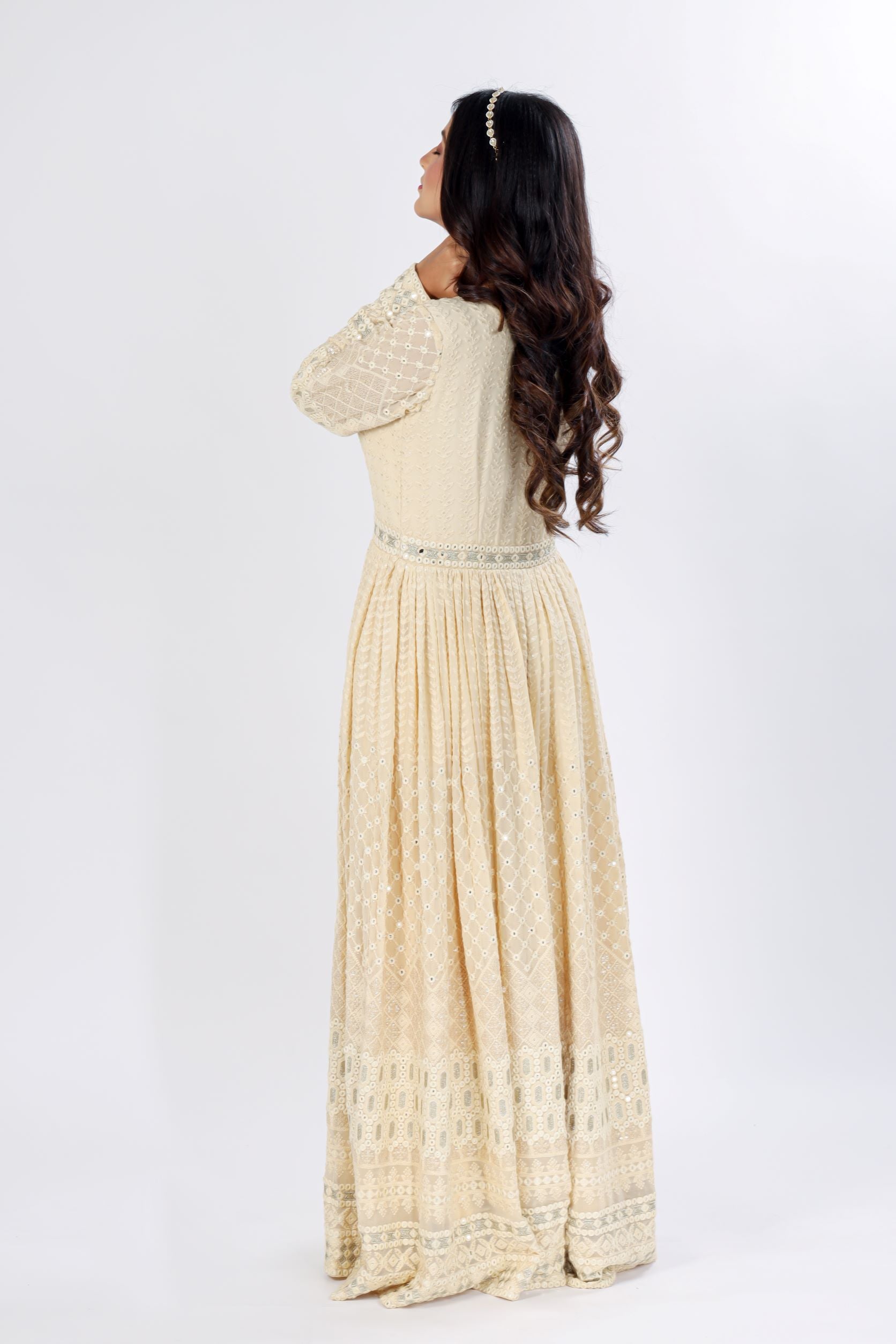A Jacket Styled High Slit Gown With Cigarette Pants
