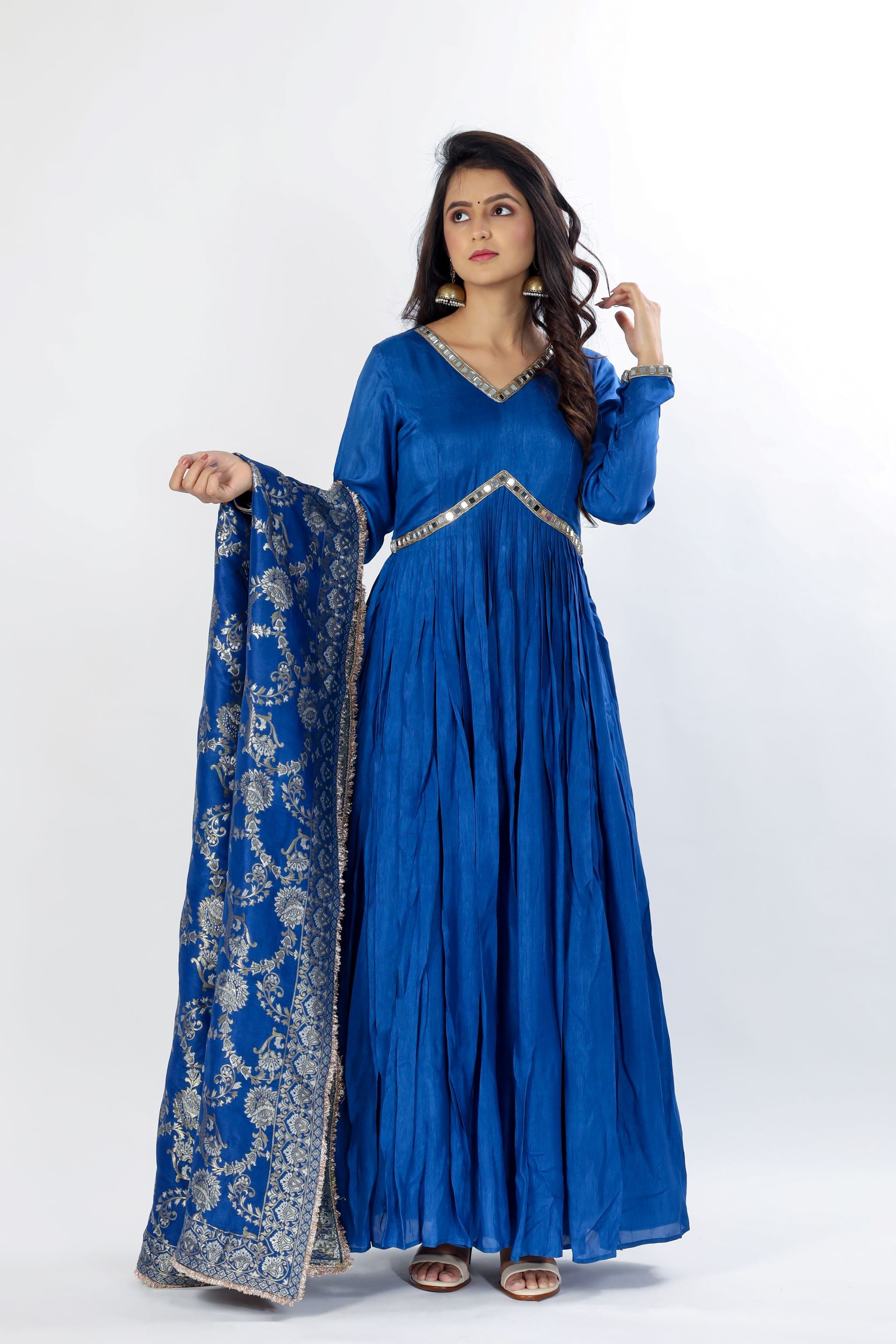Anarkali Kurta With Pants And Silk Banarasi Dupatta