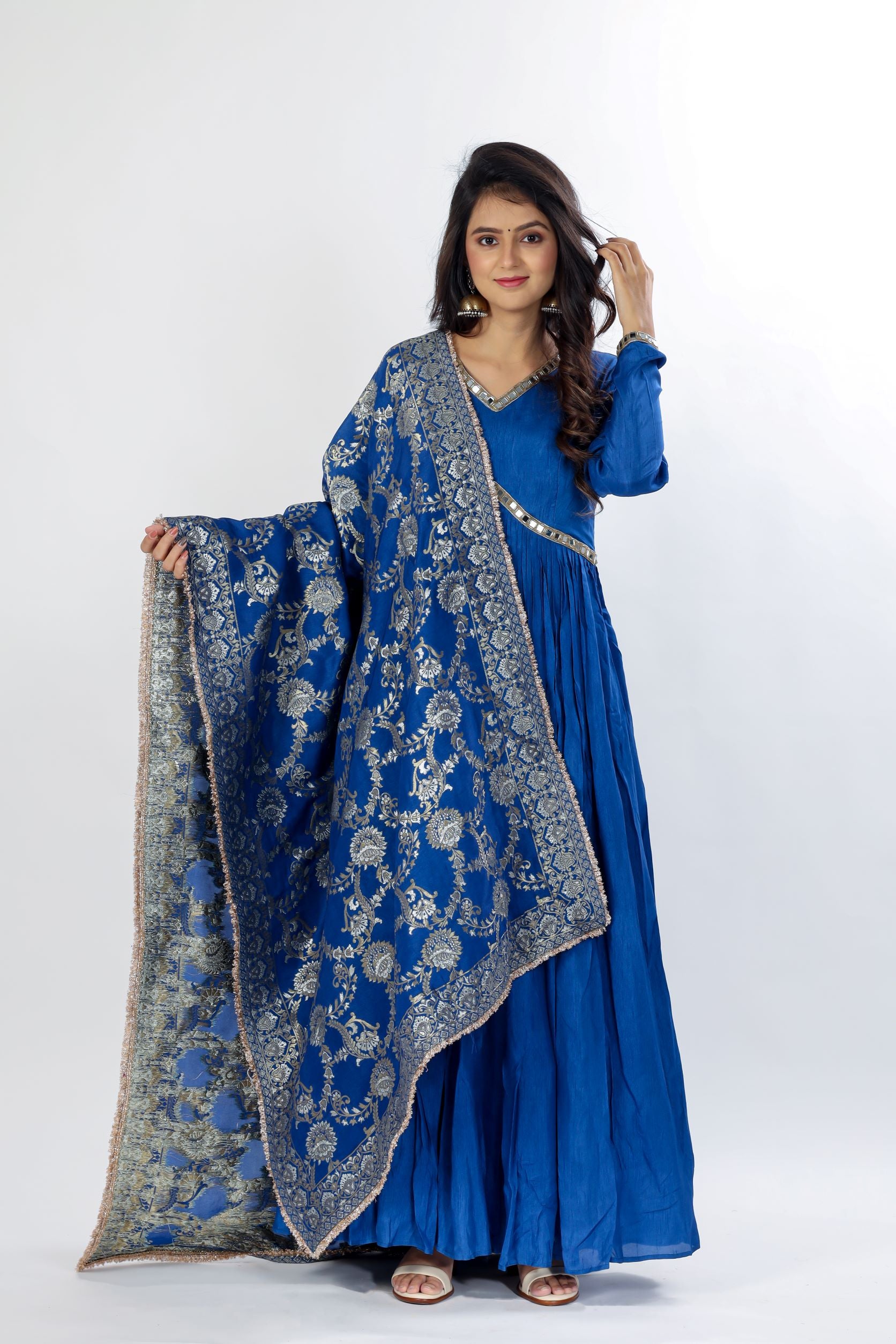 Anarkali Kurta With Pants And Silk Banarasi Dupatta