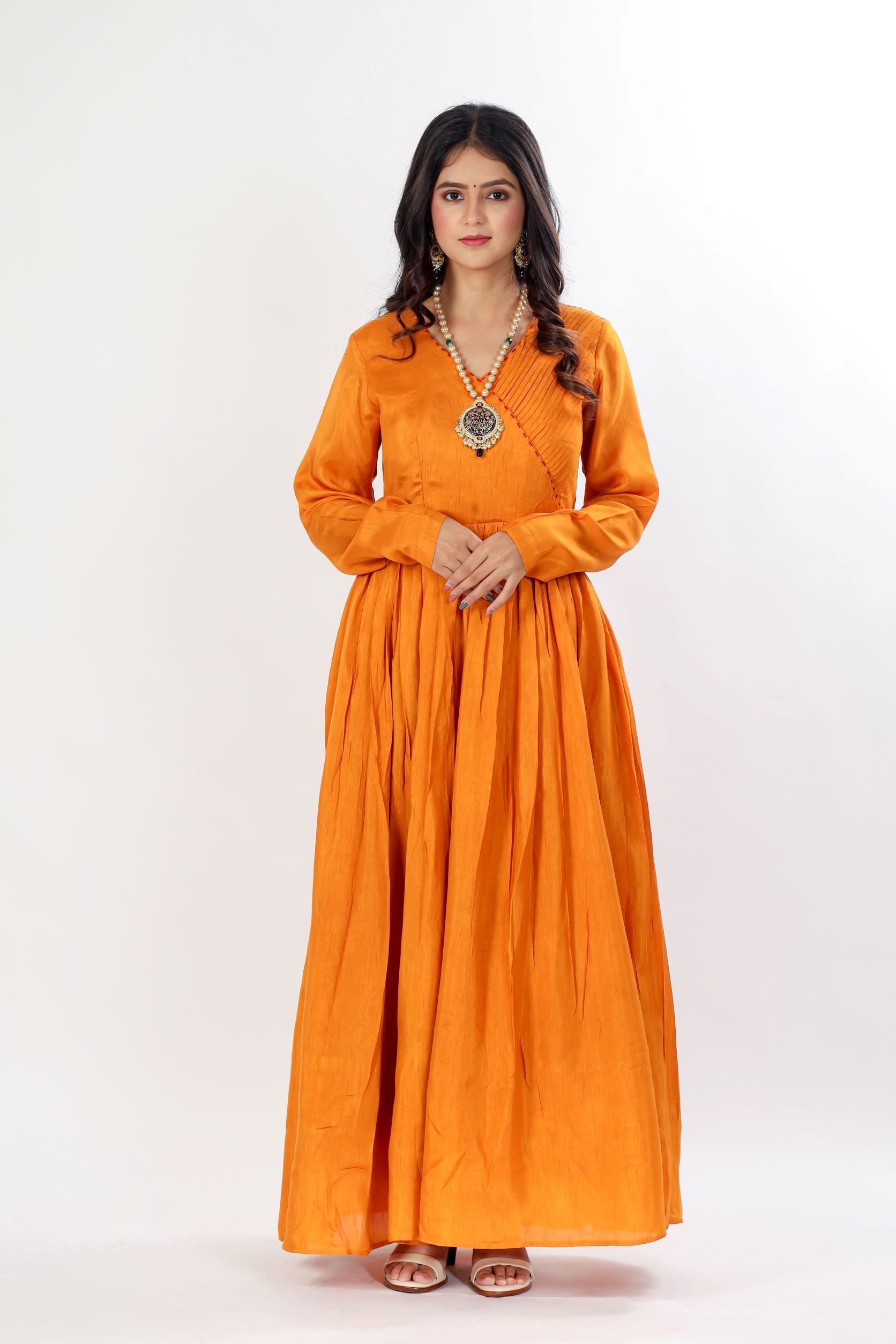 Angrakha Kurta With Pant And Contrast Dupatta