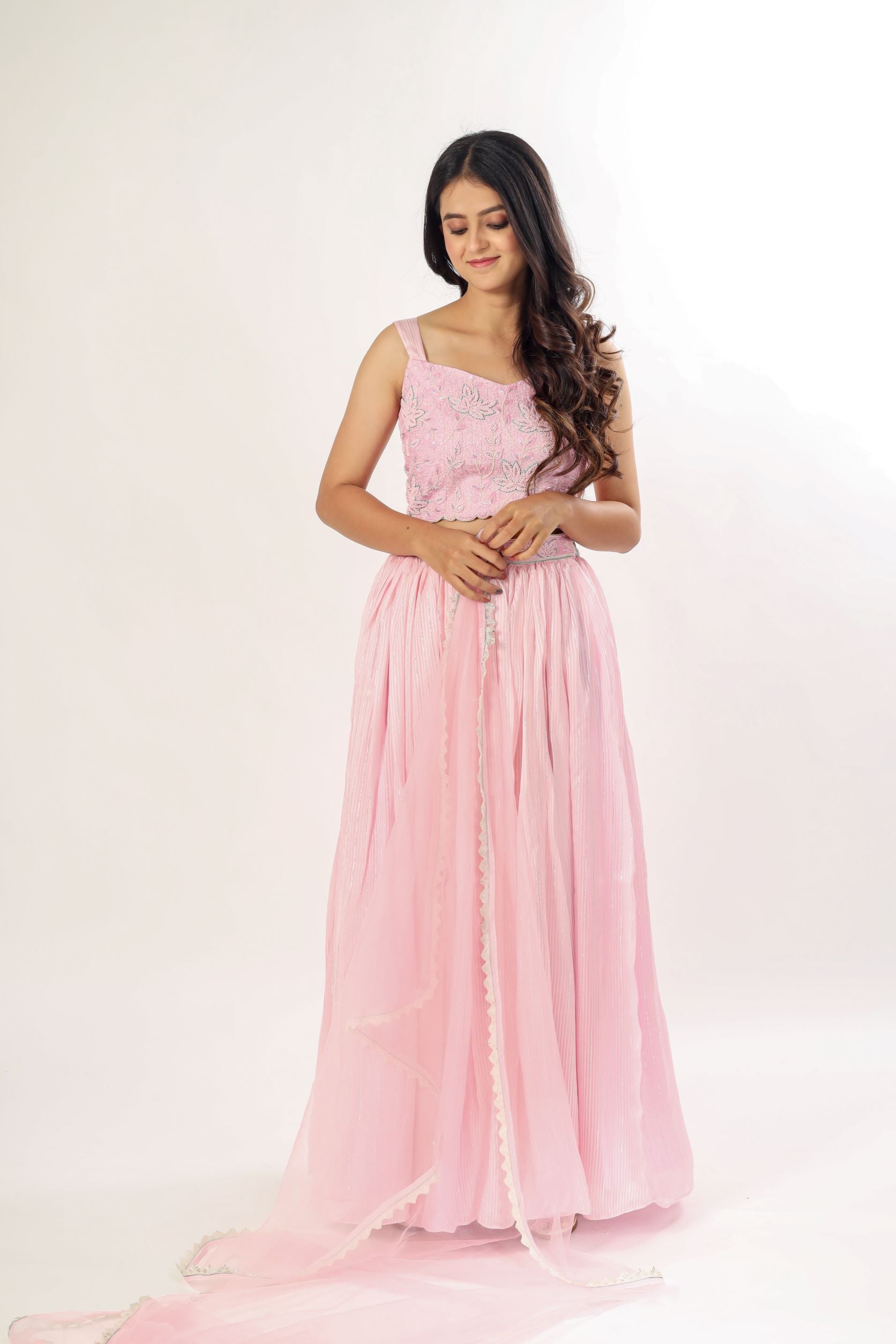 Pink Lehanga Choli With Handwork Blouse.
