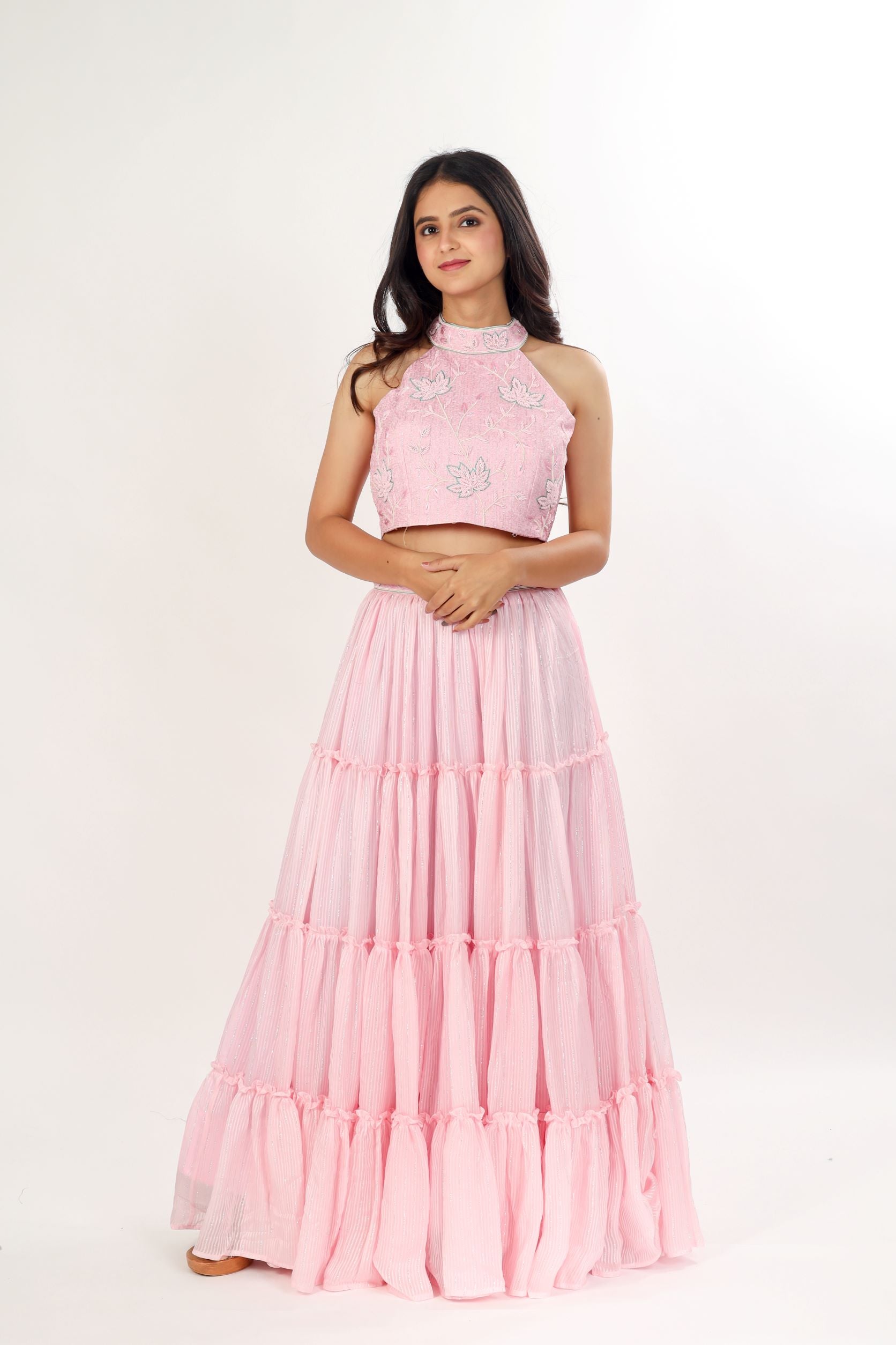 Pink Lehanga Choli With Handwork Blouse.
