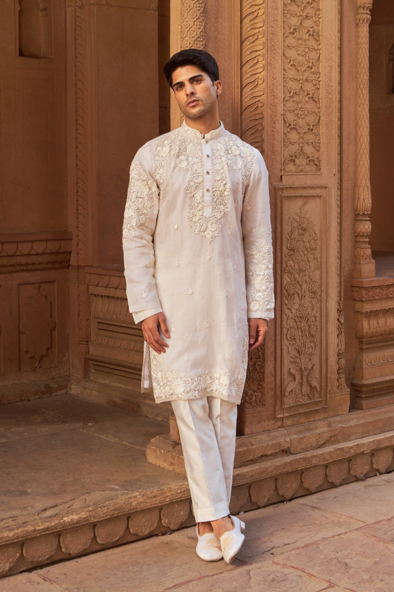 Embroided Organza Kurta (Ivory)
