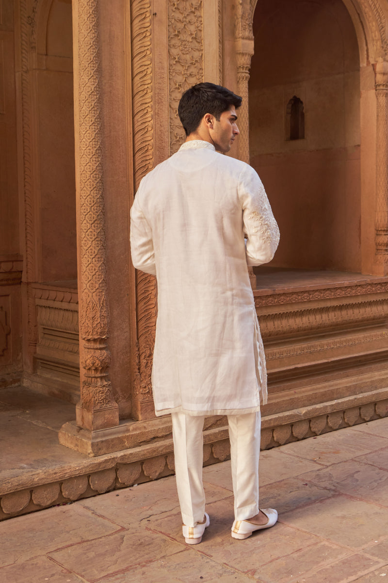 Embroided Organza Kurta (Ivory)