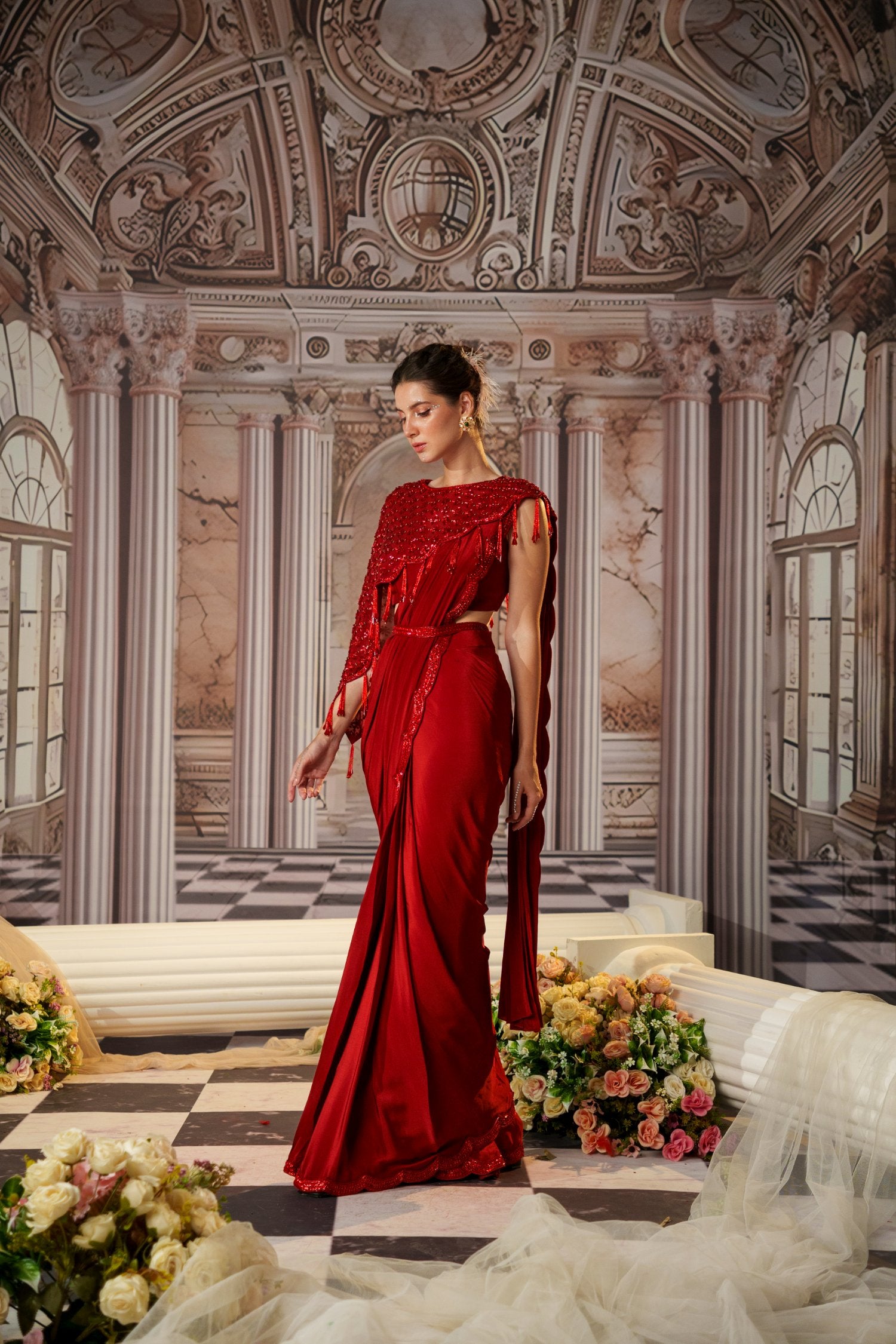 Venus Red Saree Set