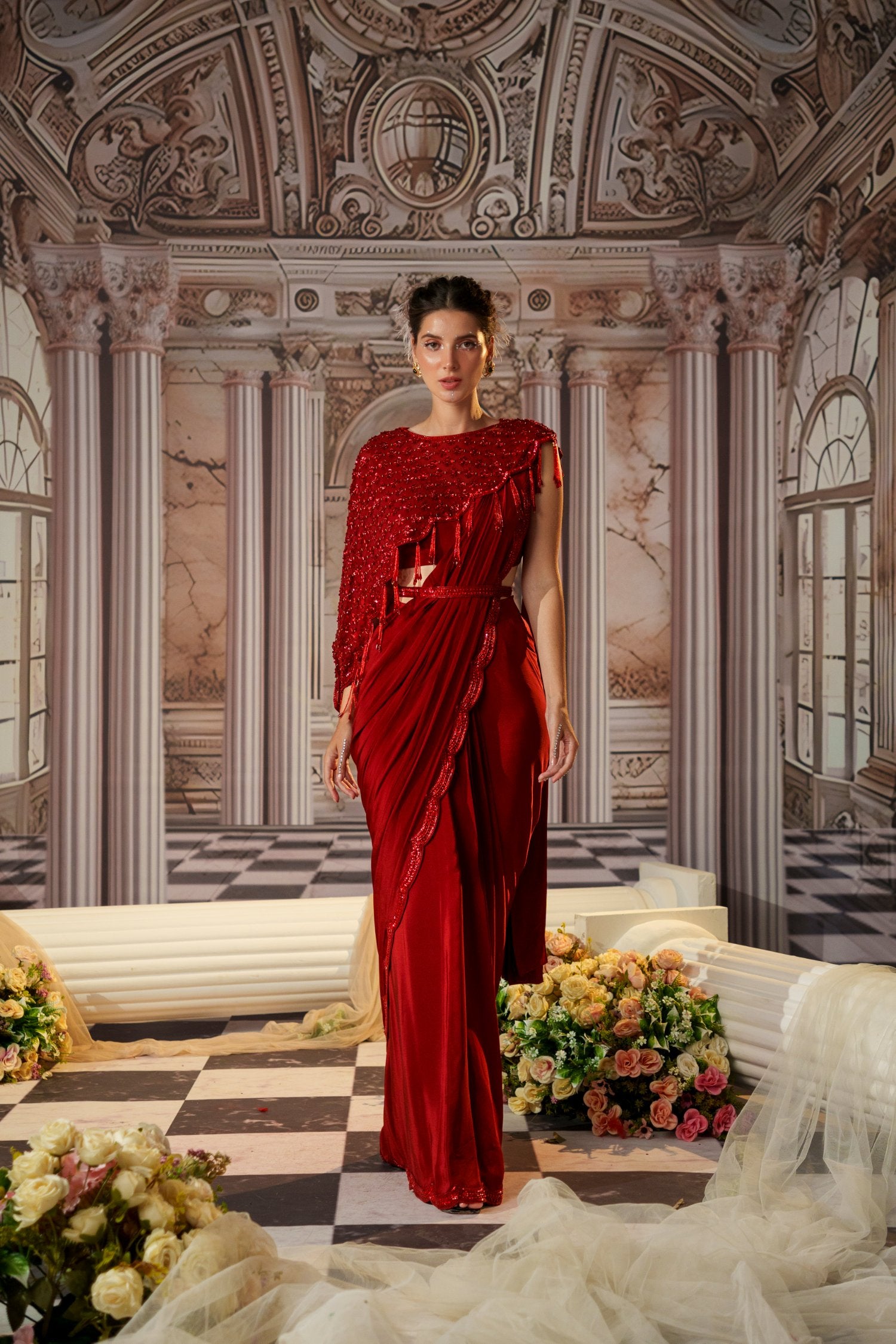 Venus Red Saree Set