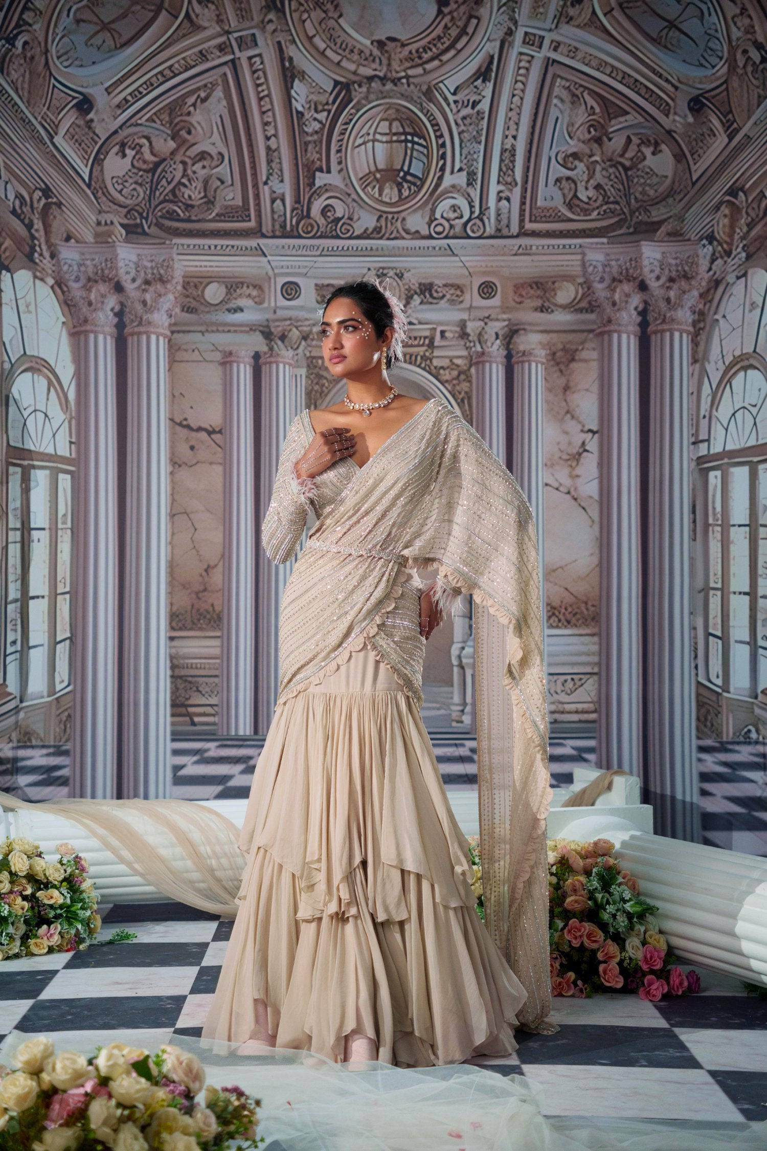 Elysian Nude Saree Set