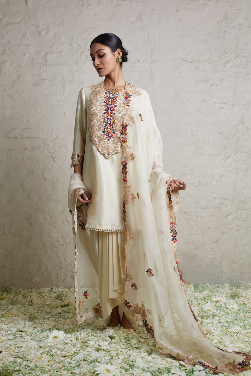 Silk Kurta With Organza Dhoti And Organza Dupatta