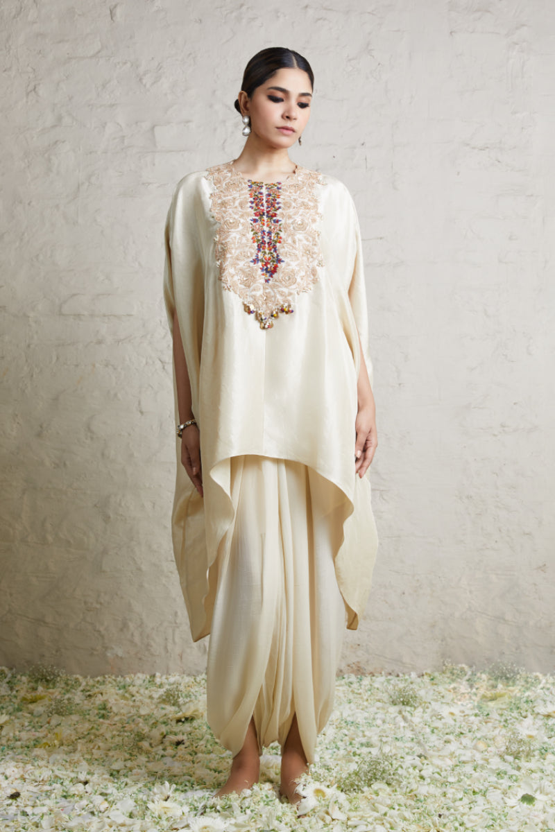 Silk Kaftaan With Crepe Dhoti