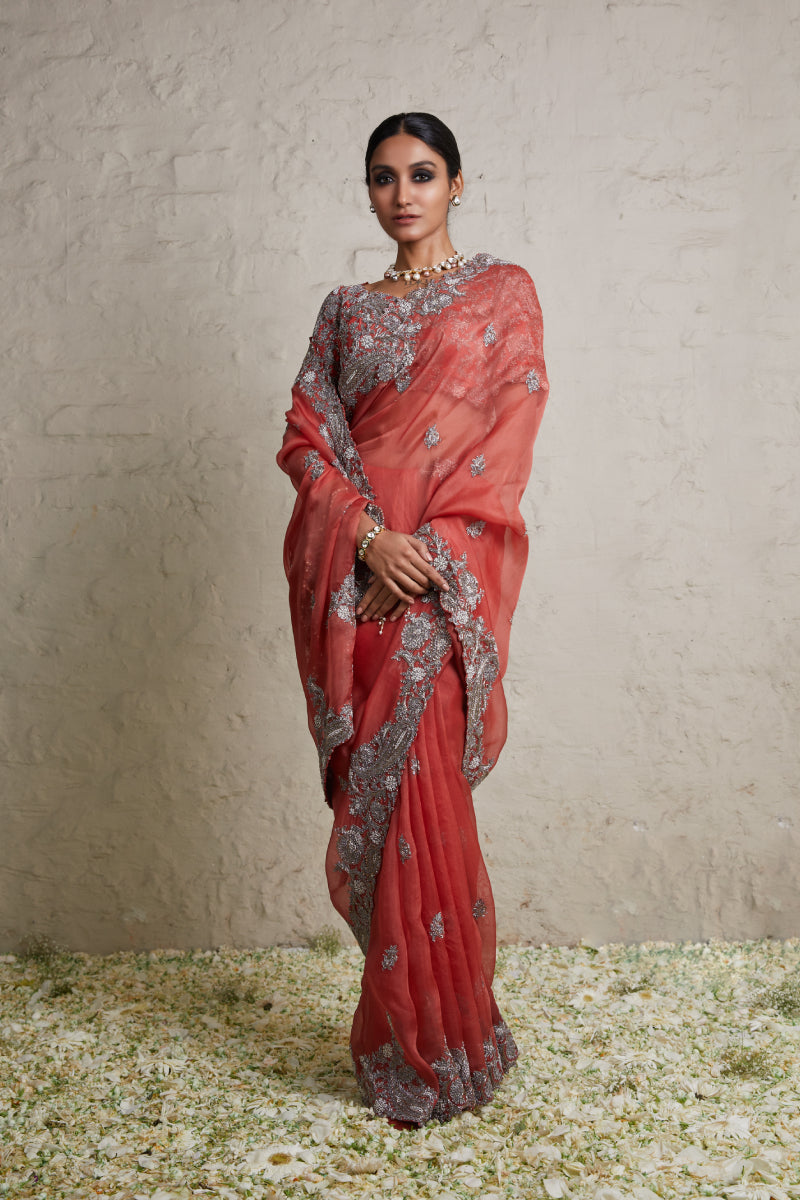 Silk Blouse With Organza Saree
