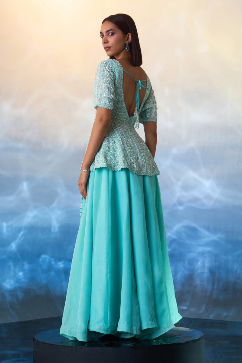 Mint Green Peplum Organza Sharara