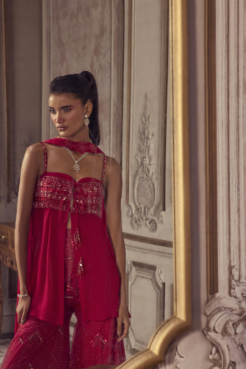 Magenta Flowy Peplum With Sharara