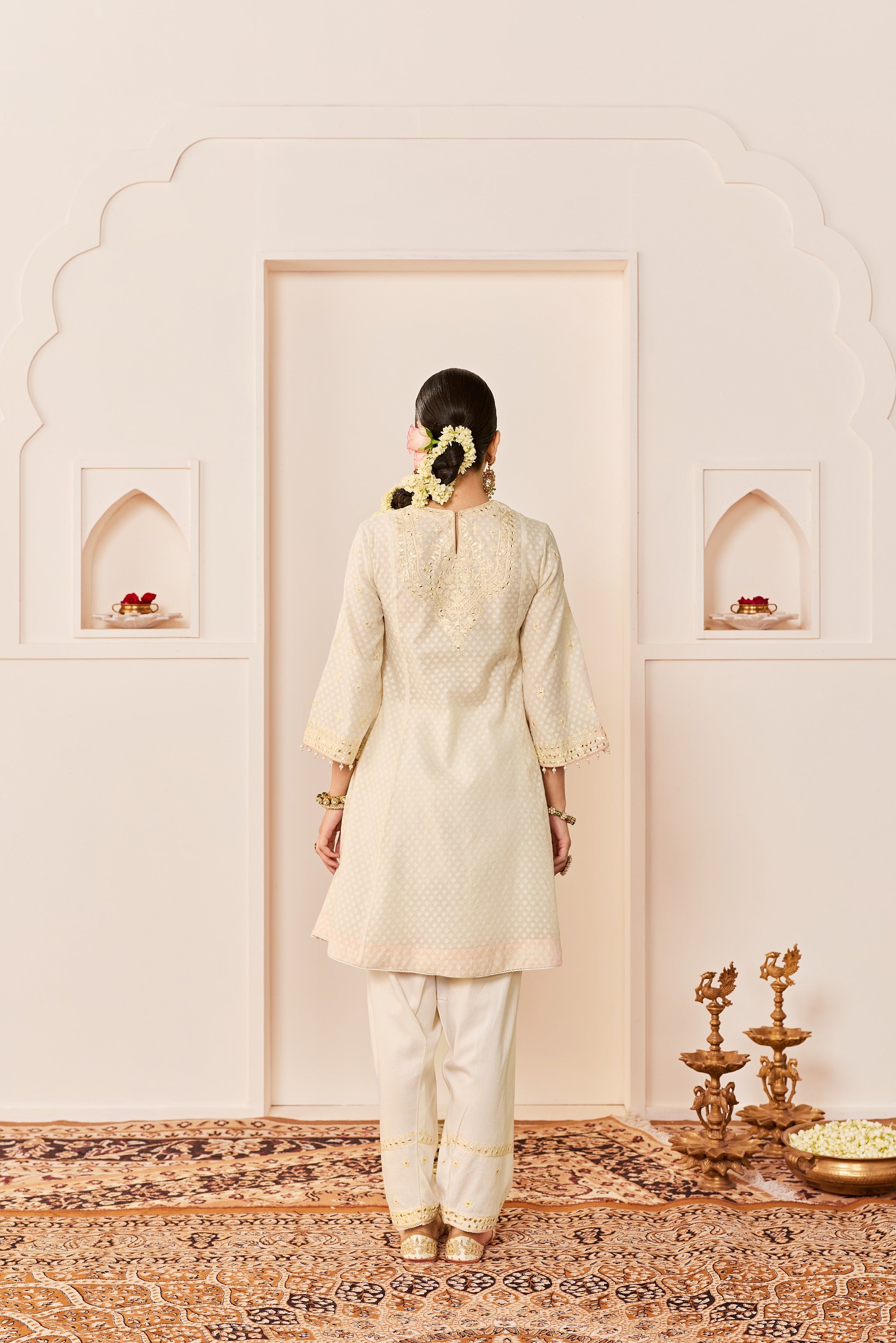 NIDA - DAISY IVORY SHORT CHOGA WITH FARSHI SALWAR AND DUPATTA