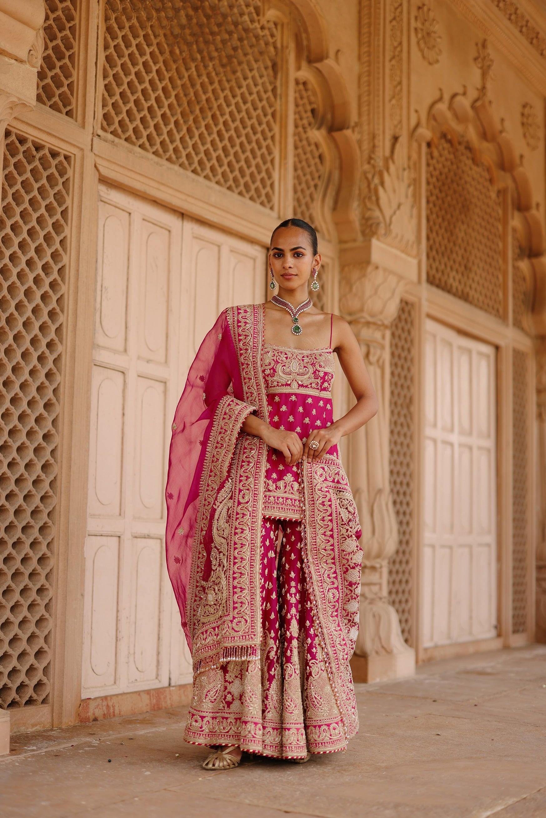 Nisbat - Hot Pink Kurta Set with Garara & Dupatta