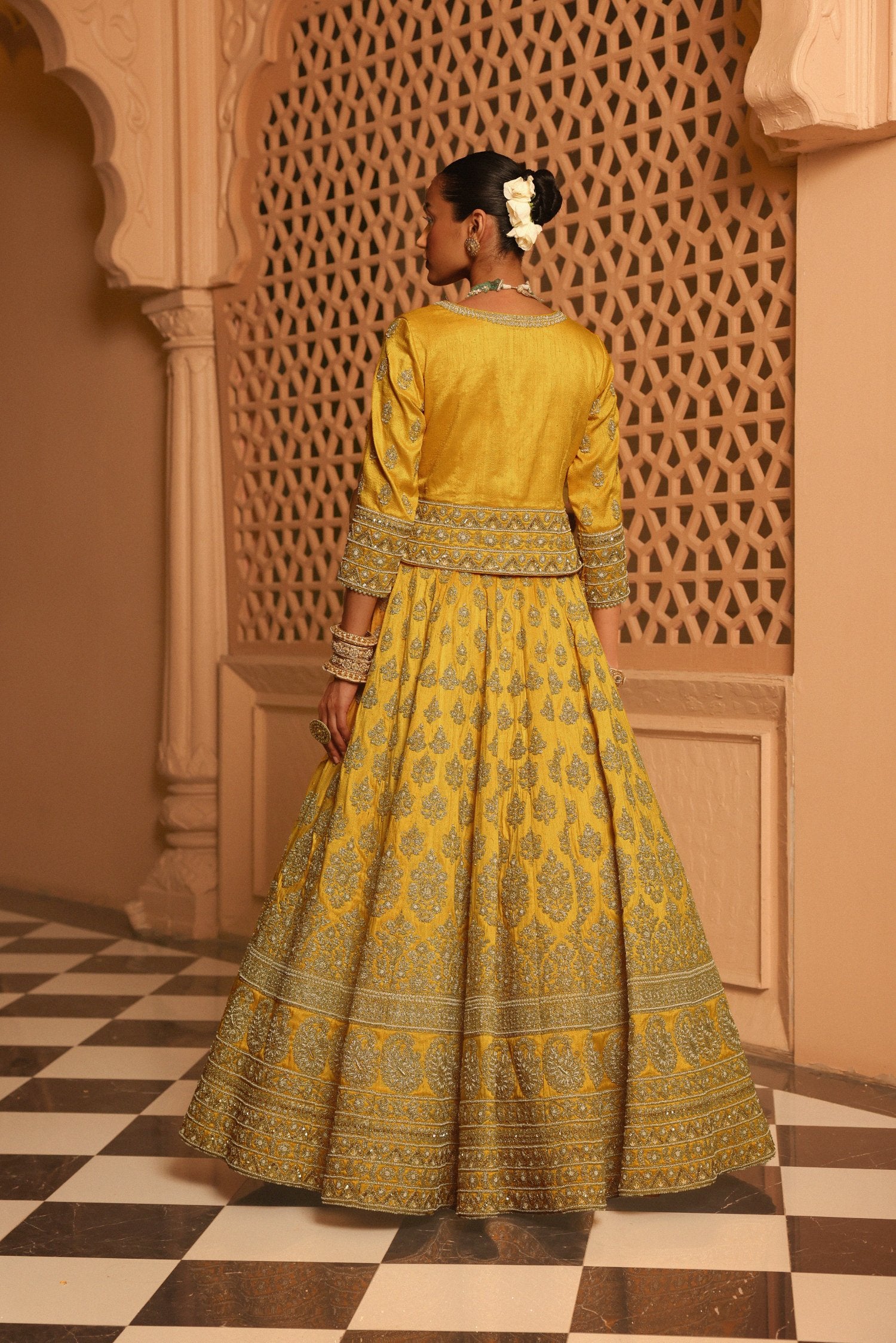 Noorali - Mustard Lehenga with Choli and Dupatta