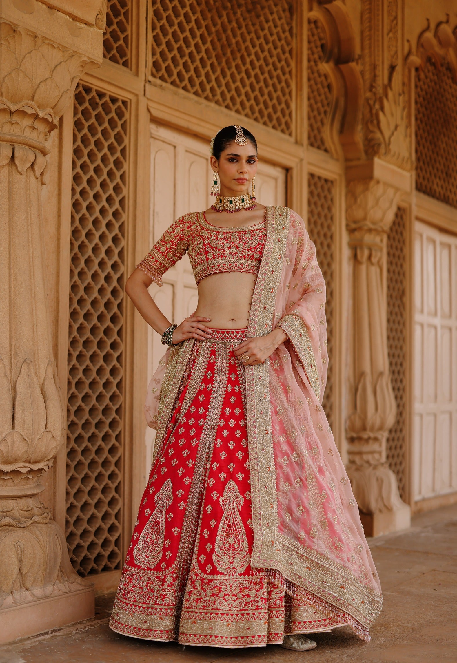 Nusrat - Hot Pink Kali-in-Kali Lehenga Set with Blouse & Dupatta