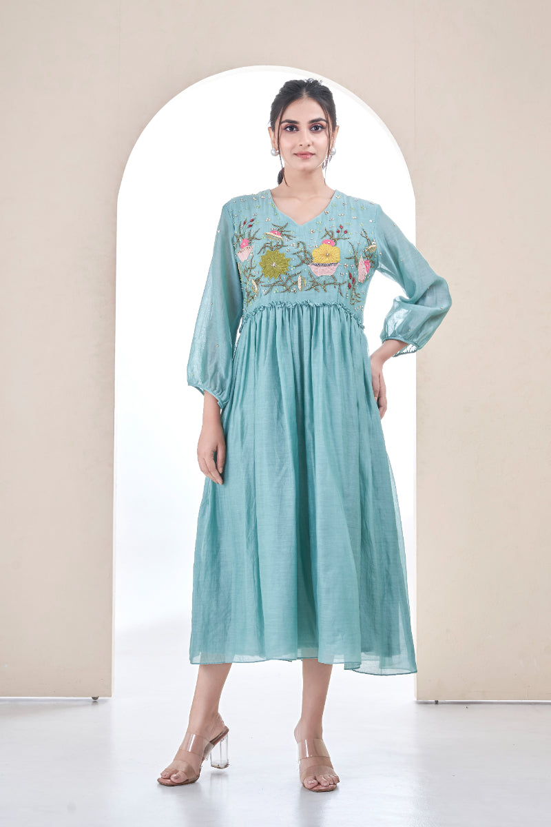 Teal Peony Dress
