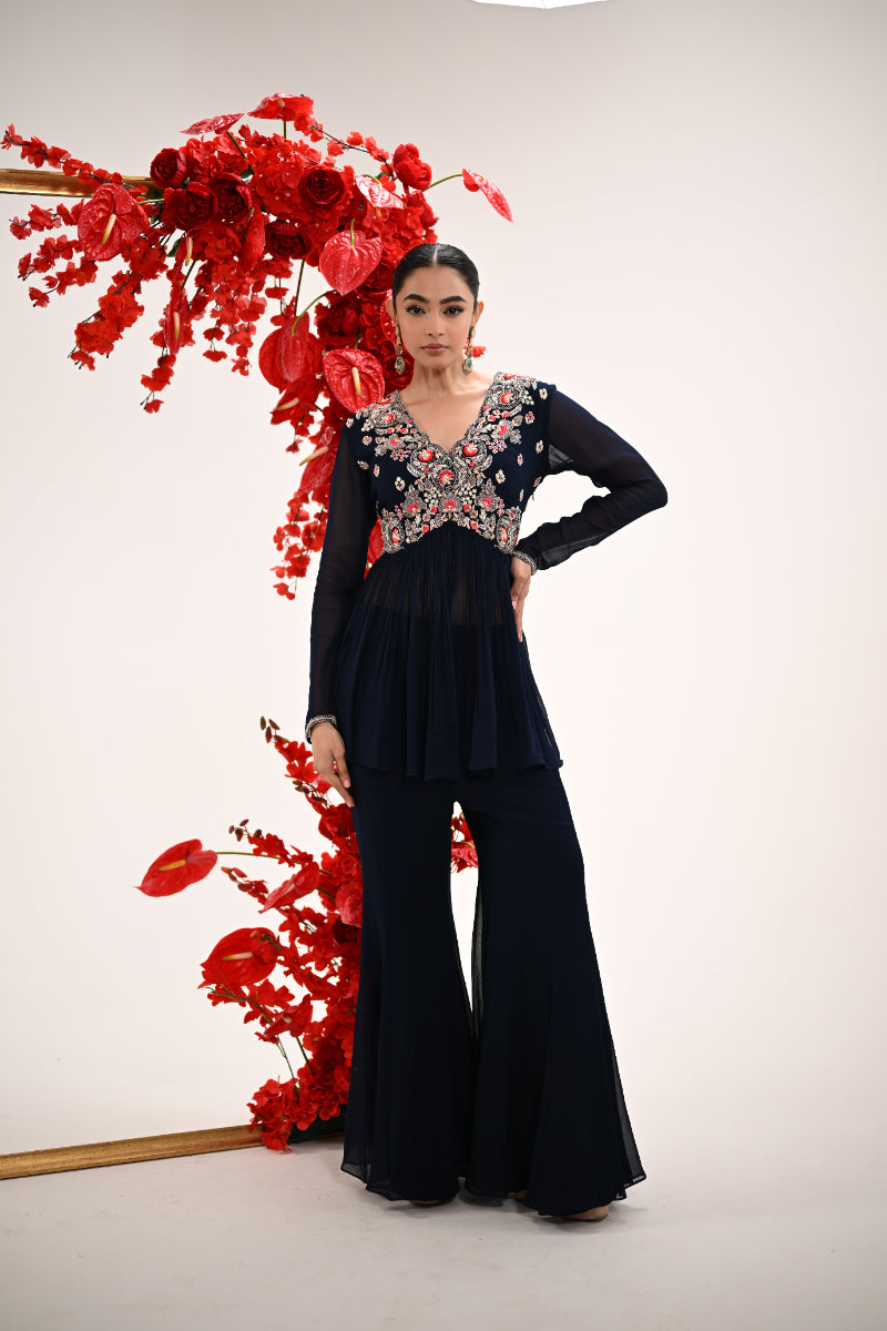 Signature Navy Blue Peplum Sharara