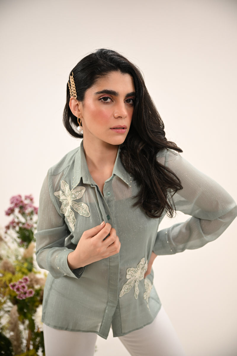 Ice Blue Chiffon Shirt