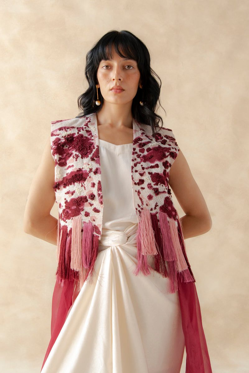 Embroidered Boxy Jacket With Wrap Around Dress