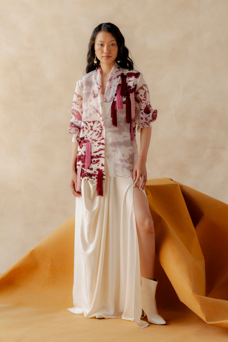 Embroidered Blazer With Inner And Drape Skirt