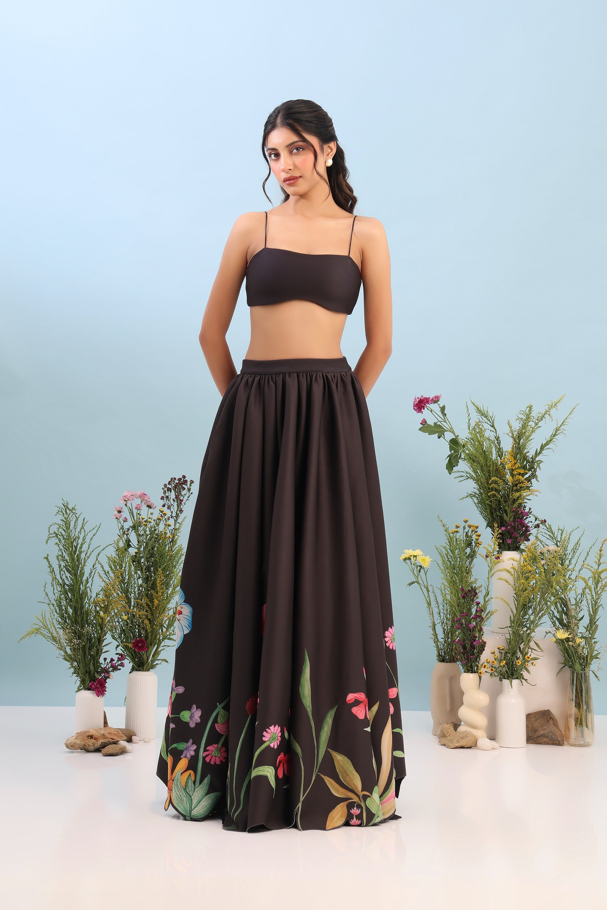 PRINTED SKIRT WITH TUBE TOP AND FLOWER