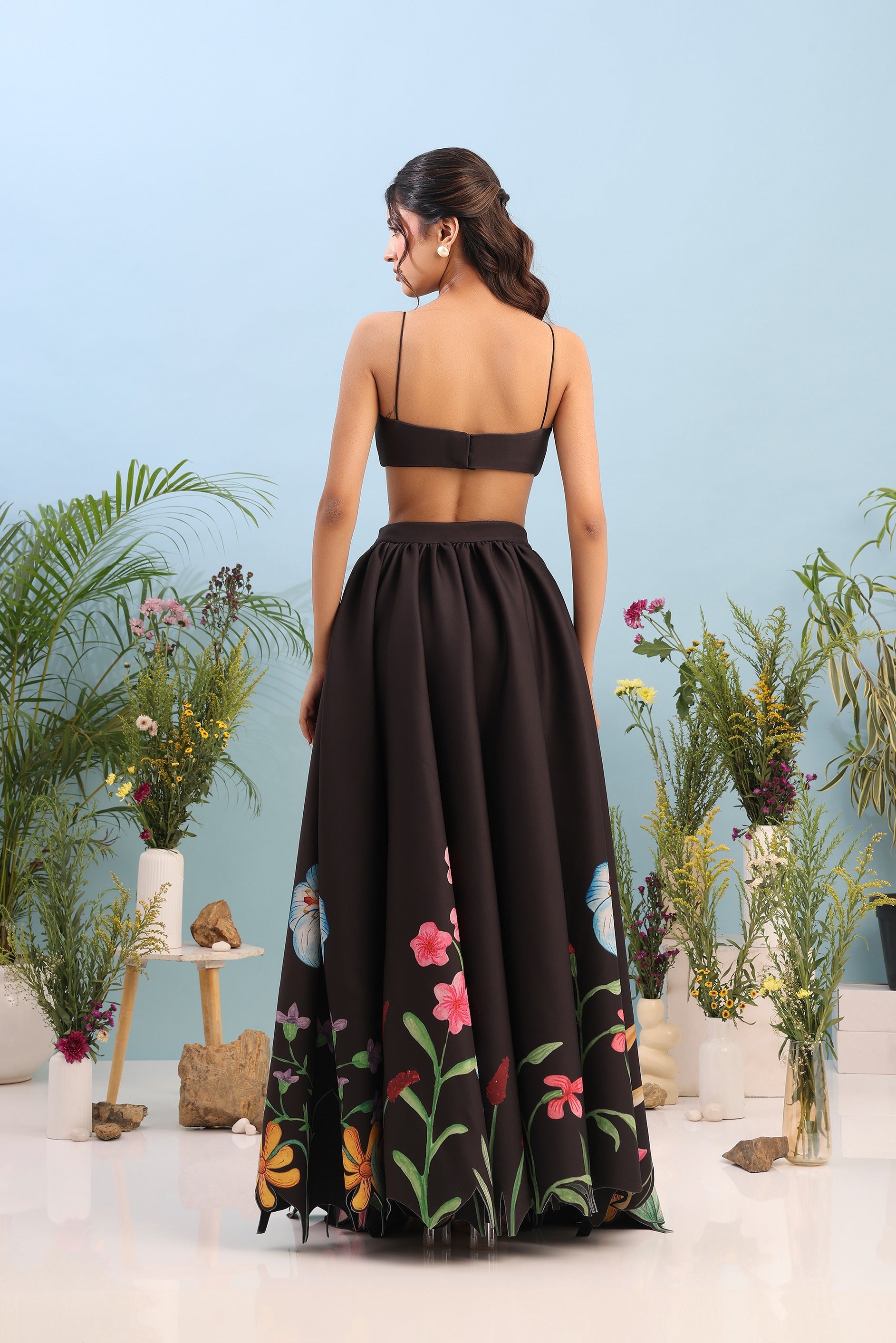 PRINTED SKIRT WITH TUBE TOP AND FLOWER