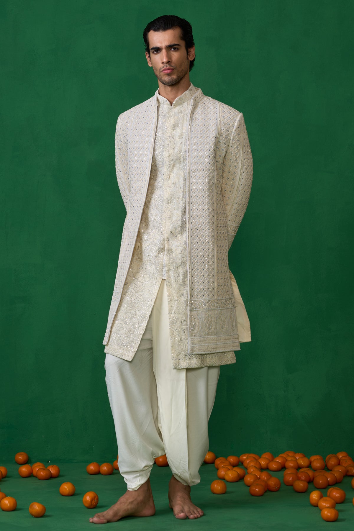 PAISELY IVORY SHERWANI SET