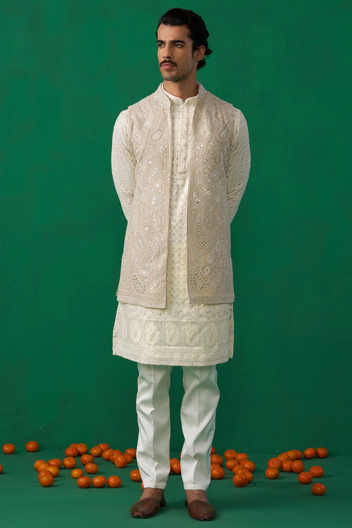 PAISLEY IVORY KURTA JACKET SET