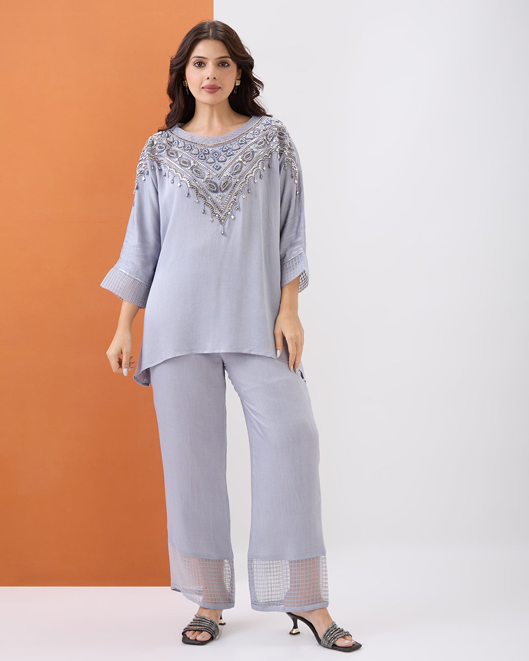 Steel Grey Embroidered Co-ord Set