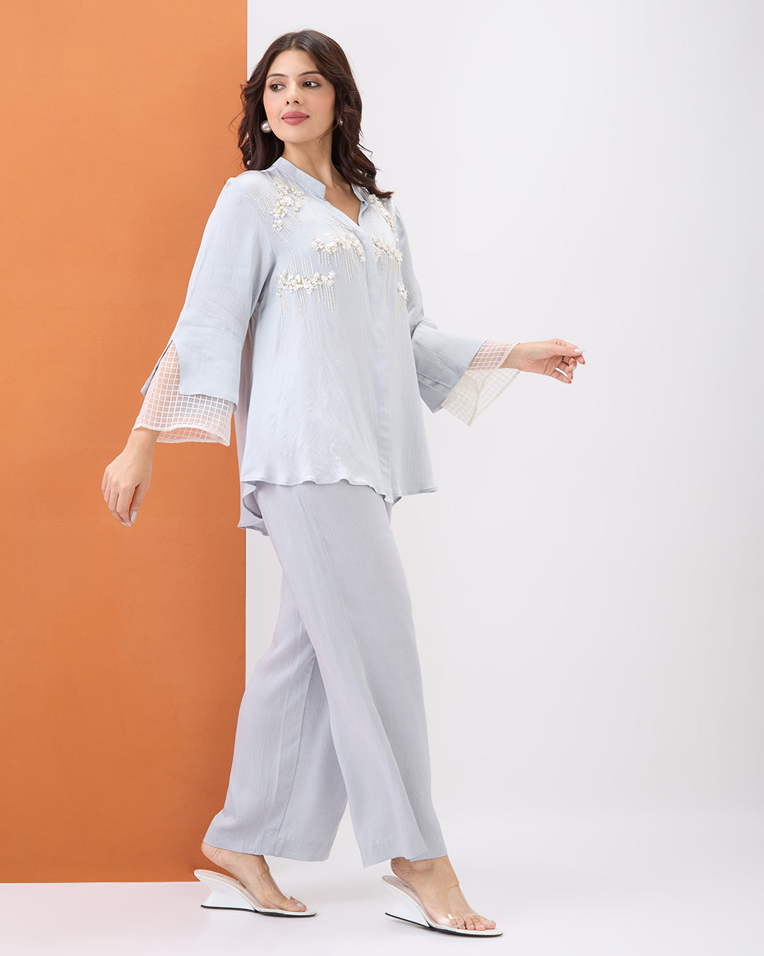 Grey Pearl Embroidered Co-ord Set