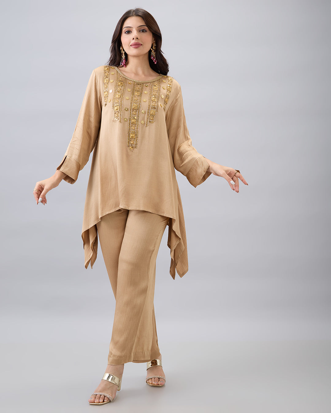 Beige Embroidered Co-ord Set