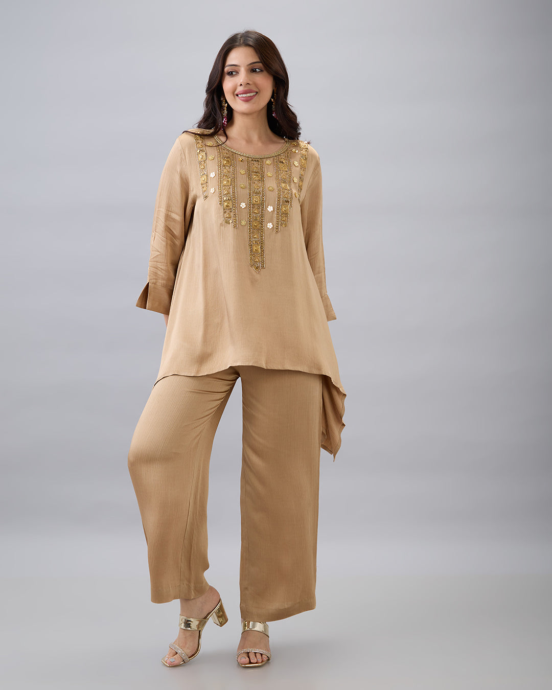 Beige Embroidered Co-ord Set