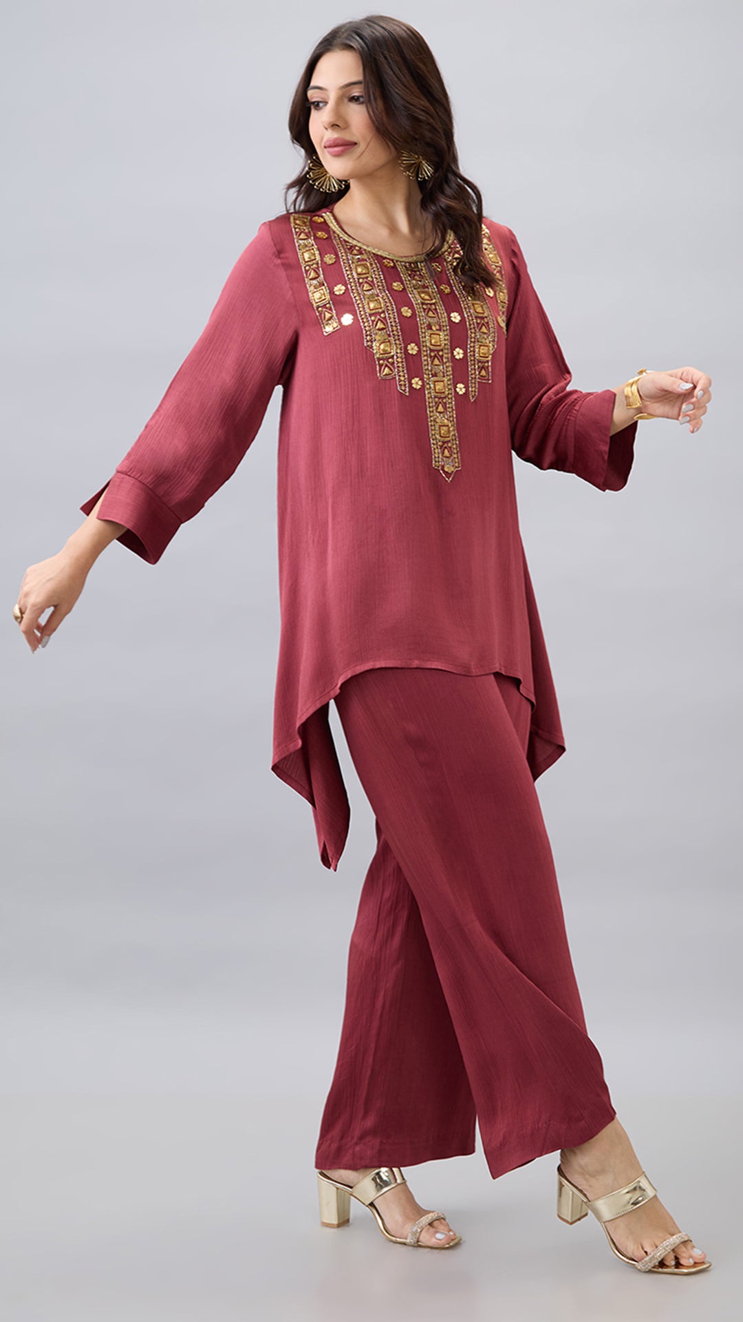 Maroon Embroidered Co-ord Set