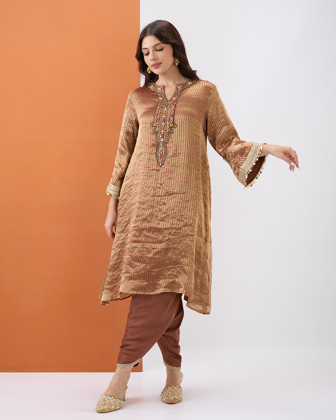 Copper Tissue Kurta & Dhoti Pant Set