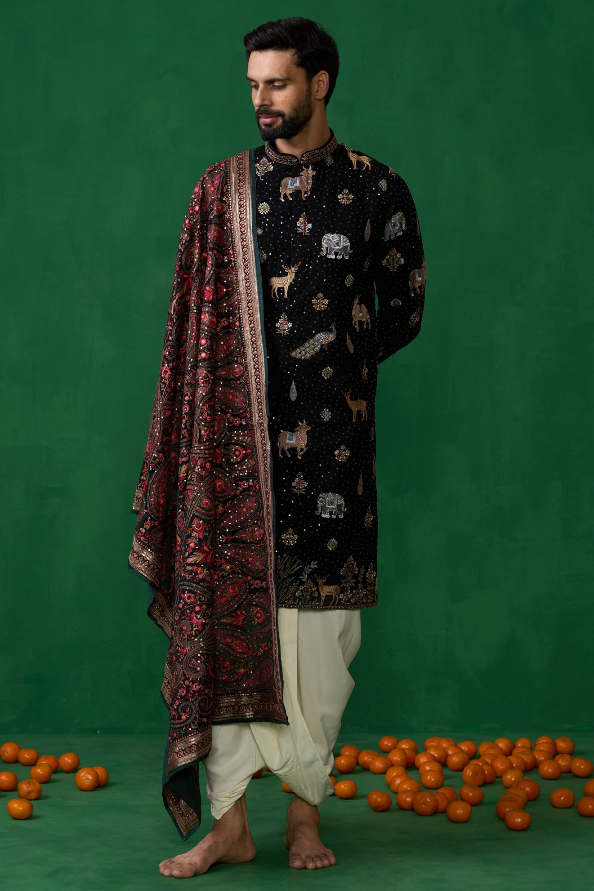 PICHWAI BLACK DHOTI KURTA SET
