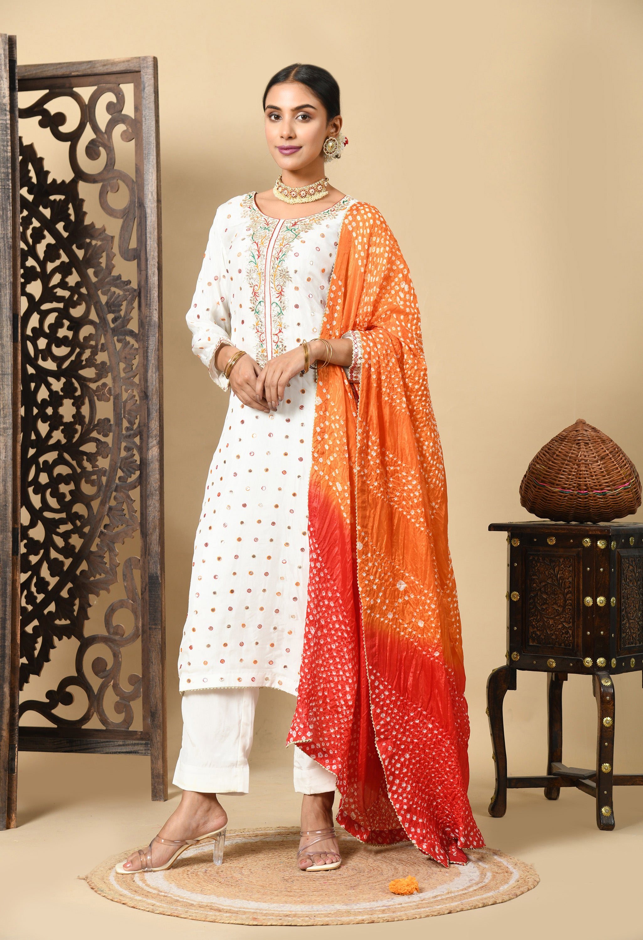 Cream Mirror Kurta Set