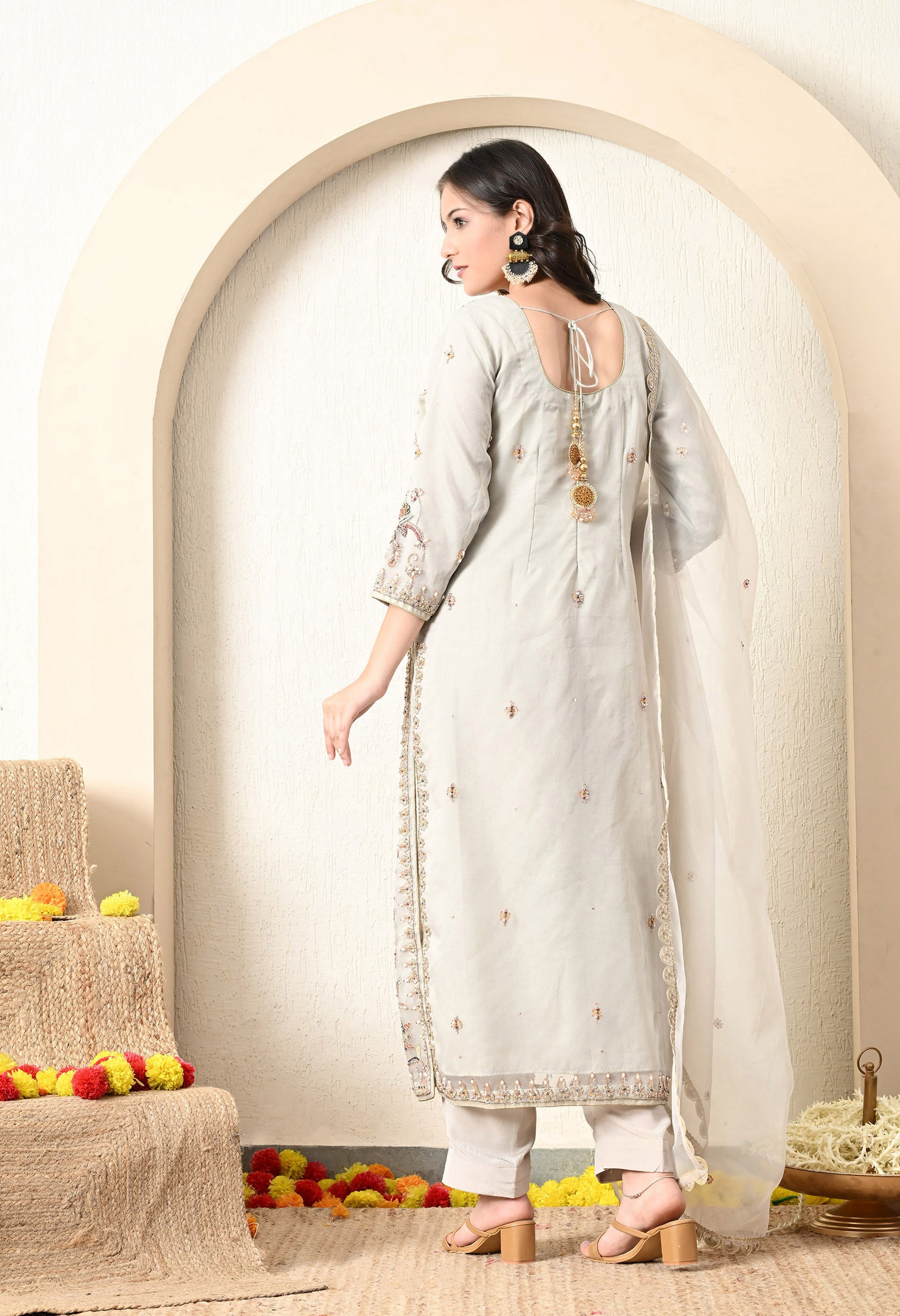 Light Grey Zardozi Work Kurta Set