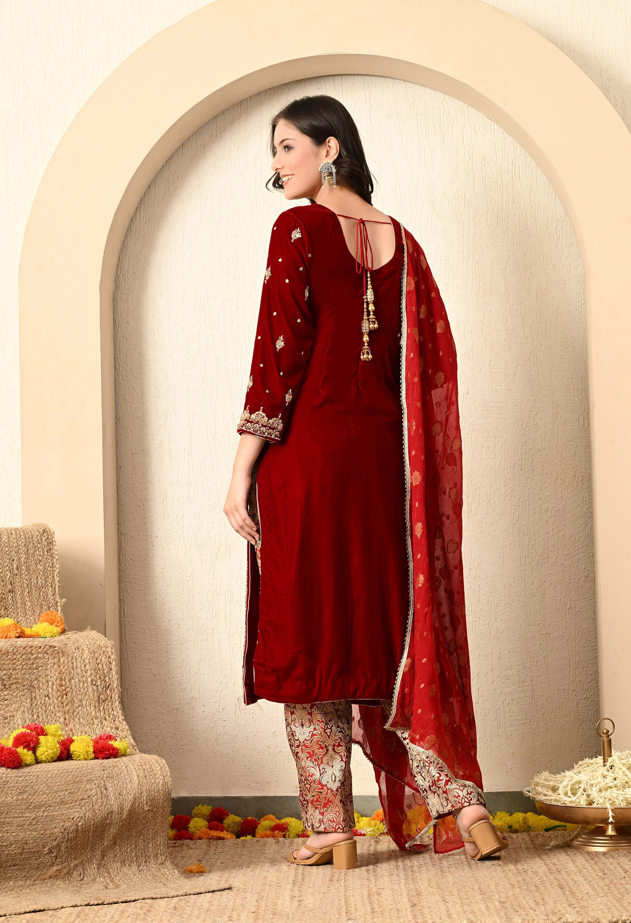 Maroon Red Zardozi Work Kurta Set