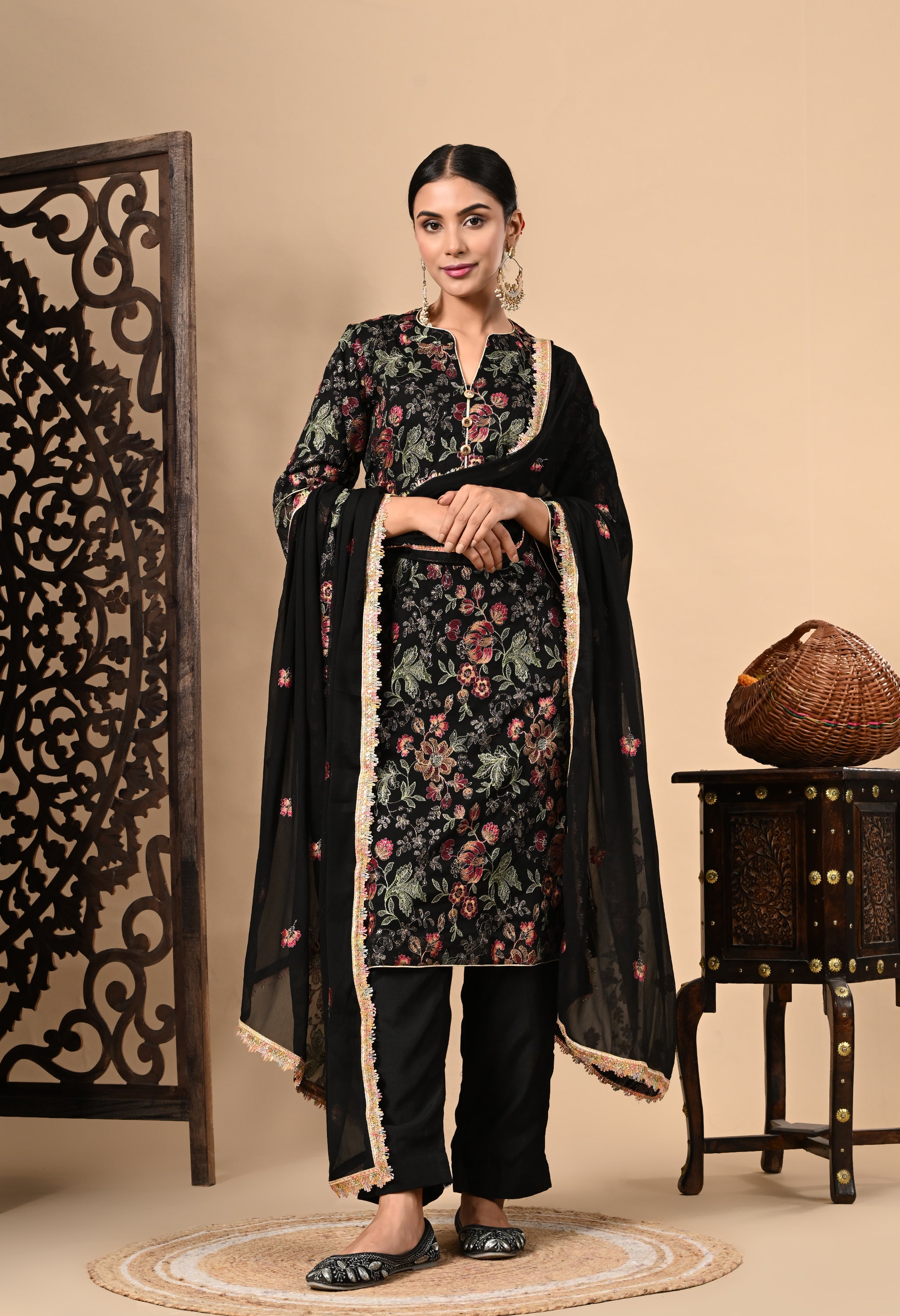 Black Zari Kurta Set