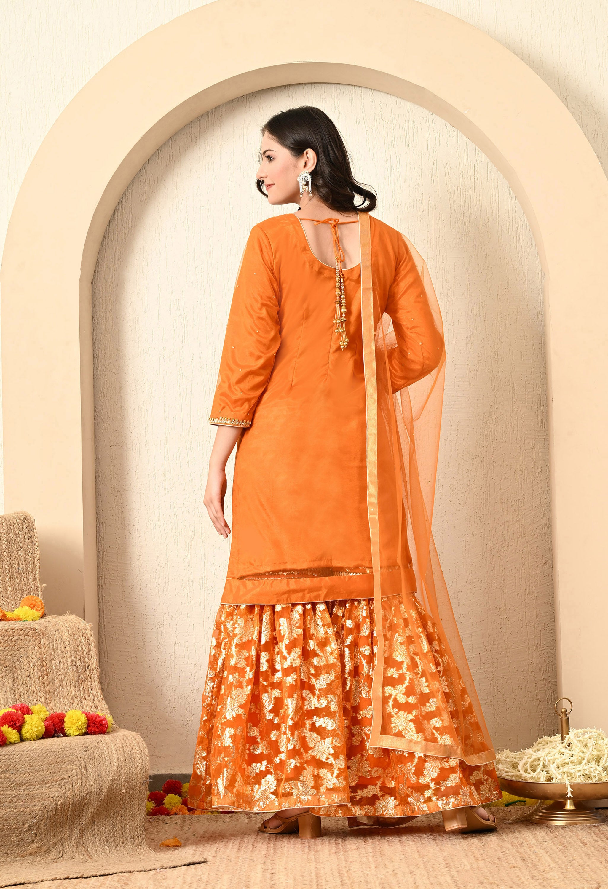 Light Orange Gotta & Zari Work Sharara Set