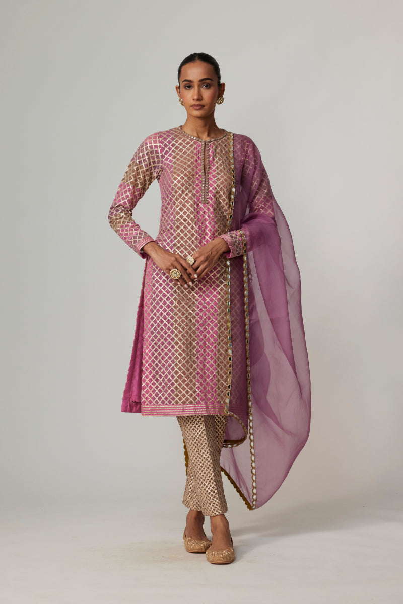 MUD MAUVE MULTICOLOR KURTA WITH DUPATTA SET