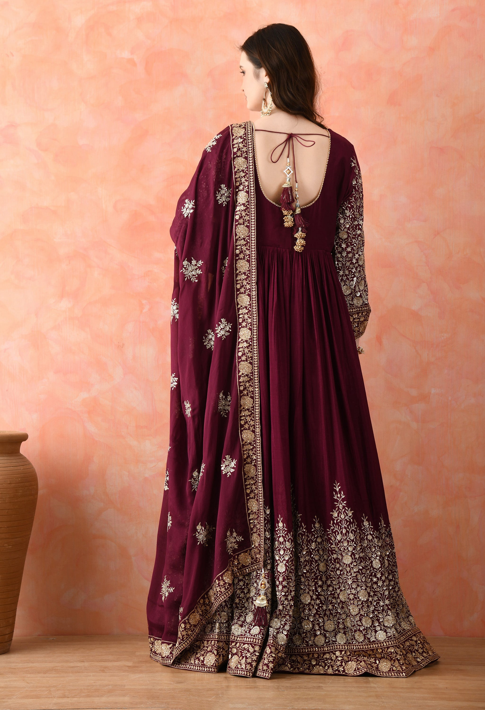 Wine Anarkali Set