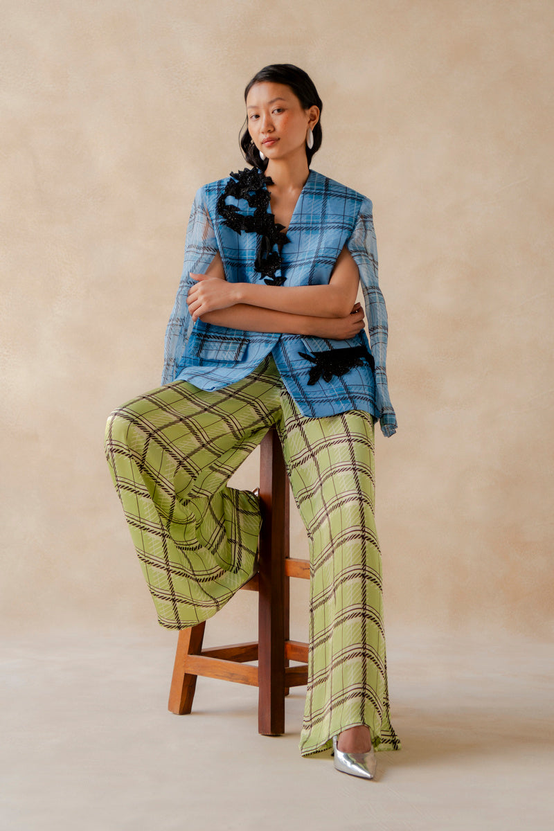 Plaid Embroidered Blazer With Plaid Pants